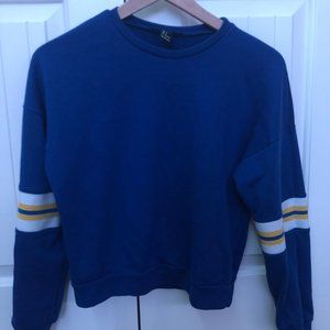 blue longsleeve w/ white and yellow stripes